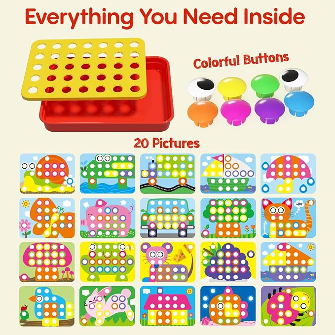 AMOSTING Button Art Toy – Educational Color Matching Mosaic Pegboard Sensory Learning Activity ... | Amazon (US)
