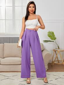 SHEIN PETITE High Waist Plicated Wide Leg Pants SKU: sw2111187270636454(1000+ Reviews)$13.99$13.2... | SHEIN