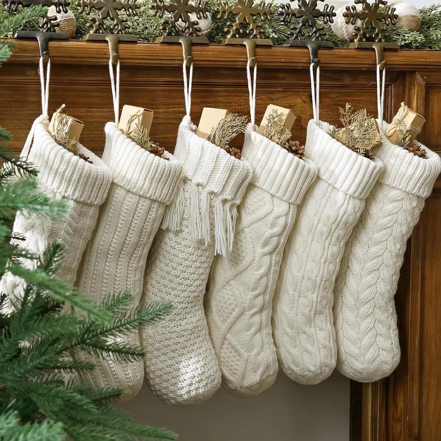 6 Pack 18-Inch Cream White Cable Knit Christmas Stockings – Personalized Rustic Hanging Stockin... | Wayfair North America