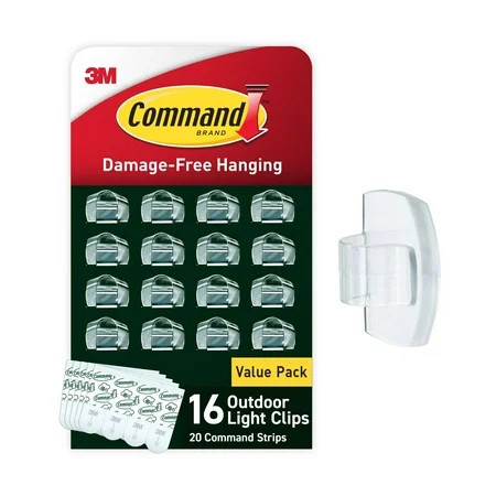 Command Outdoor Light Clips, Clear, Hang Lights, 16 Clips and 20 Strips, Holiday Decorations | Walmart (US)