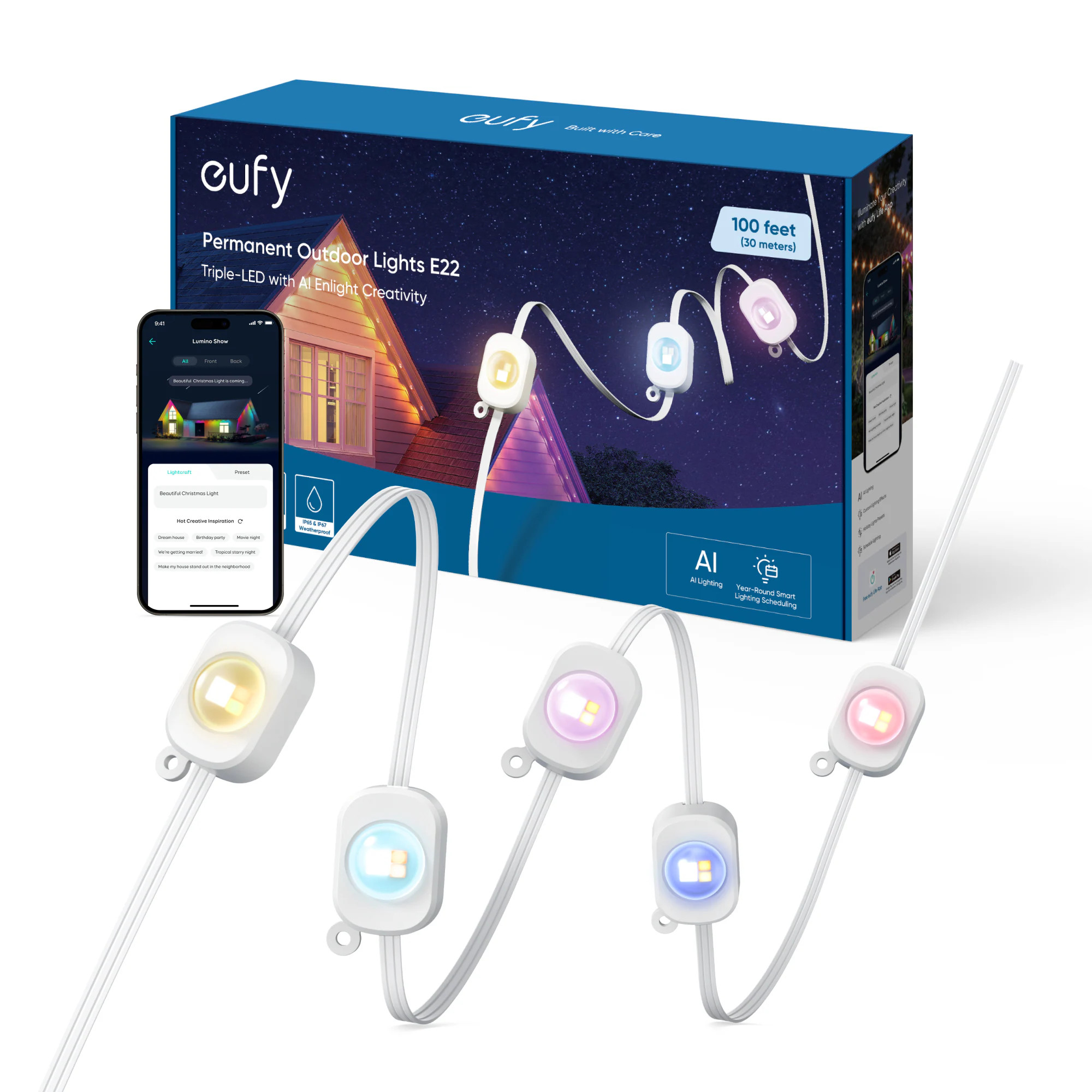 eufy 100-ft Plug-in White Indoor/Outdoor String Light with 60 -Light LED Micro Bulbs Bluetooth and Wi-Fi Compatibility one_size | T8L02121 | Lowe's