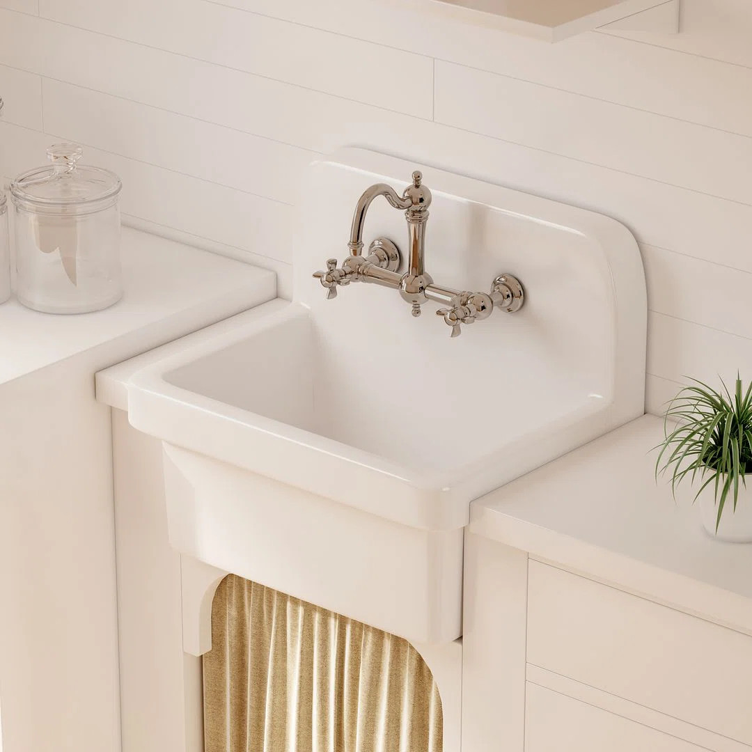ERI-US-201 Mason 21-inch White Ceramic Laundry Sink Wall Mount Utility Sink Vintage Sink Farmhous... | Wayfair North America