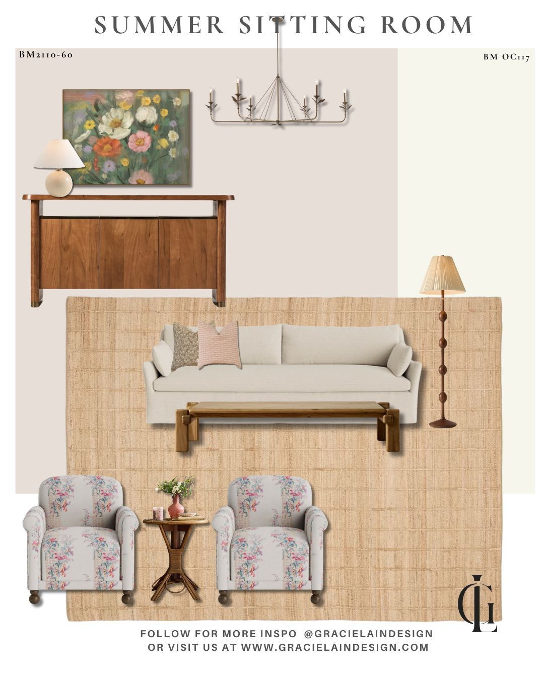 Summer settles in differently when a room is designed to feel collected, comfortable, and lived in. Soft taupe walls create a warm backdrop, while the textured jute rug, linen slipcovered sofa, floral chairs, warm woods, and layers of rattan and brass bring effortless character. Colorful floral artwork adds just the right amount of energy, making the space feel bright without ever feeling stark.
It's relaxed yet refined. Elevated without trying too hard. A room that welcomes slow mornings, long conversations, and the simple beauty of everyday living.
Ready to bring this feeling home? Visit gracielaindesign.com to explore more timeless, approachable interiors.
#GracielainDesign #SummerInteriors #LivingRoomInspiration #RelaxedLuxury #CollectedHome #TimelessDesign #InteriorStyling #OrganicModern #LinenSofa #JuteRug #WarmNeutrals #FloralDecor #LayeredInteriors #HomeInspiration #InteriorDesigner #ElevatedLiving #HouseBeautiful #DesignDetails #BeautifulHomes 

 #LTKHome #LTKSaleAlert