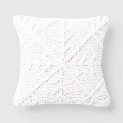 18"x18" Knit Snowflake Square Throw Pillow Ivory - Threshold™ | Target