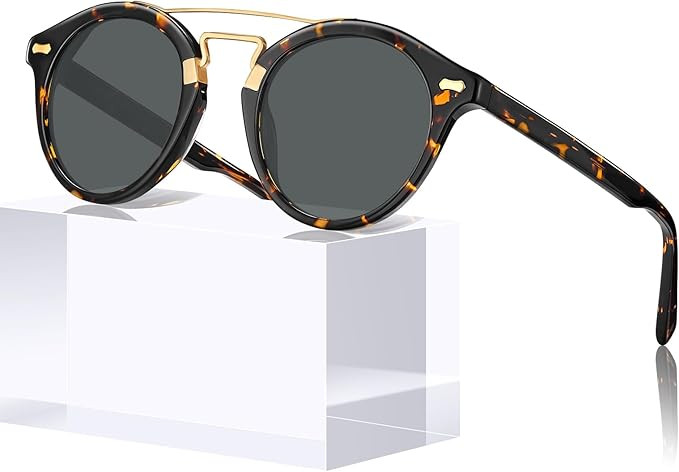 CARFIA Small Face Acetate Double Bridge Sunglasses for Women Polarized UV Protection, Retro Metal... | Amazon (US)