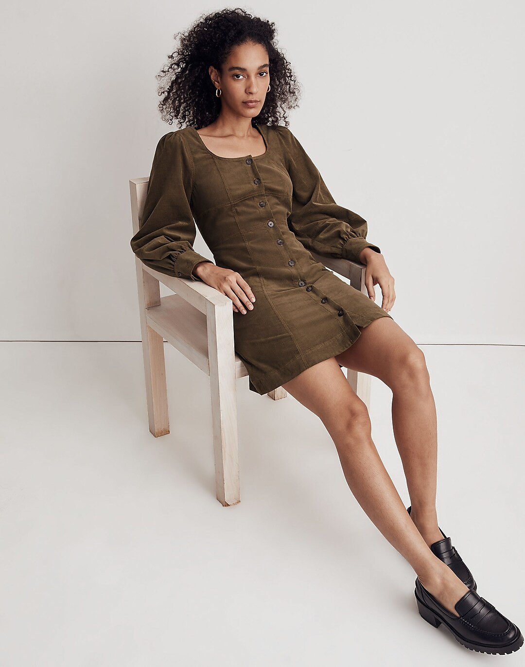 Corduroy Seamed Long-Sleeve Mini Dress | Madewell