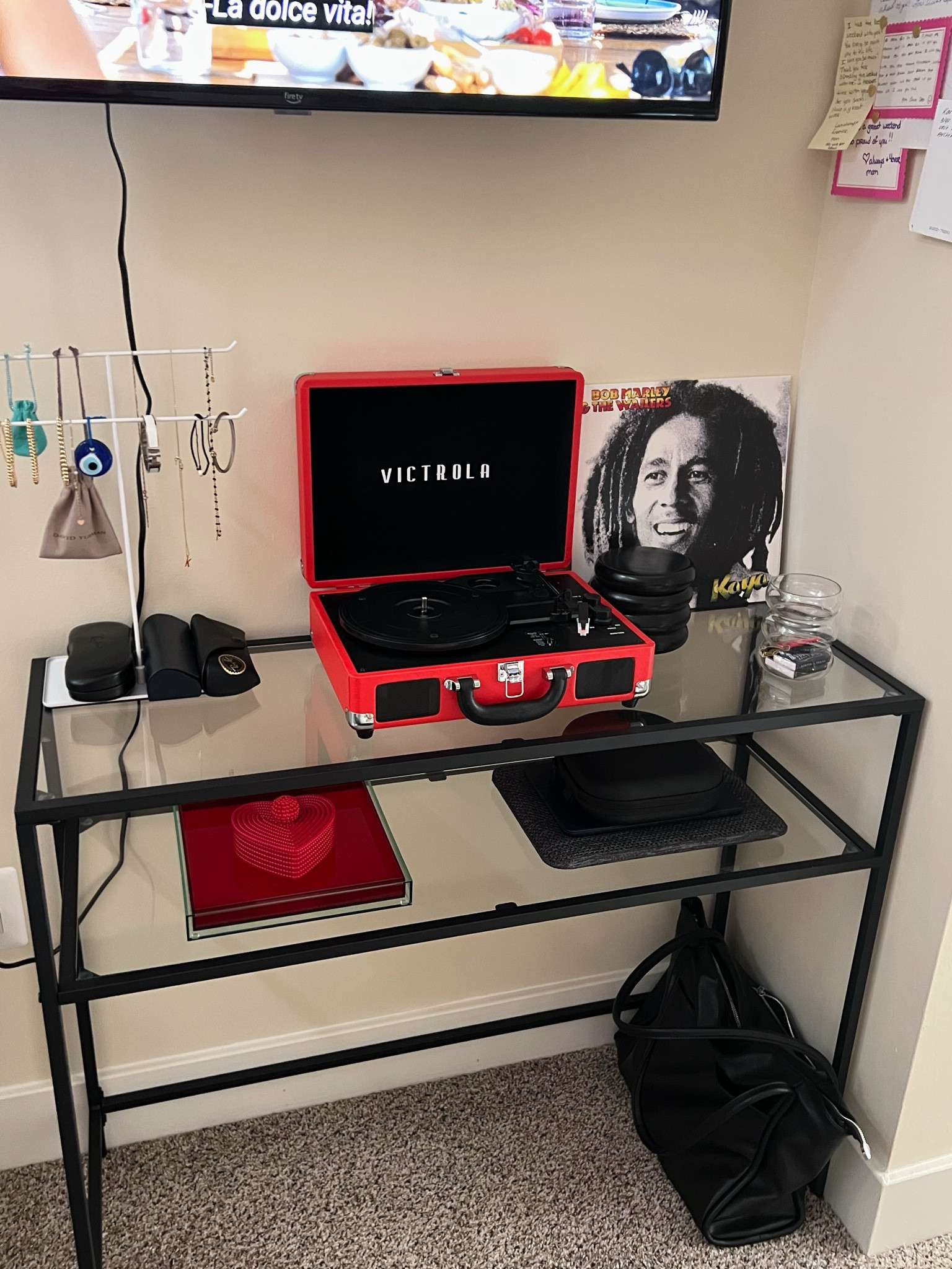 New TV stand for my room!!!! Still deciding how I want to decorate it but so so excited to start collecting more records! 🍒🪩

#LTKHome #LTKFindsUnder50 #LTKFindsUnder100