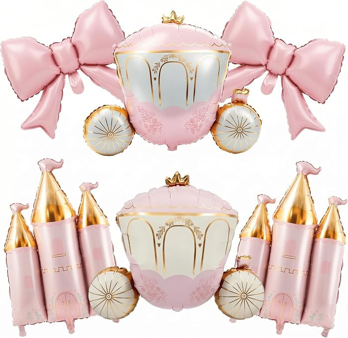 6 Pcs Castle and Carriage Balloons Bowknot Foil Balloon Kit | Amazon (US)