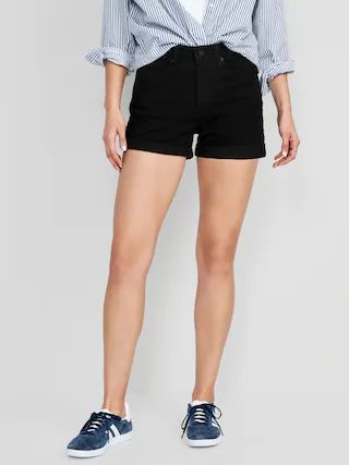 High-Waisted OG Cuffed Black Jean Shorts for Women -- 3-inch inseam | Old Navy (US)