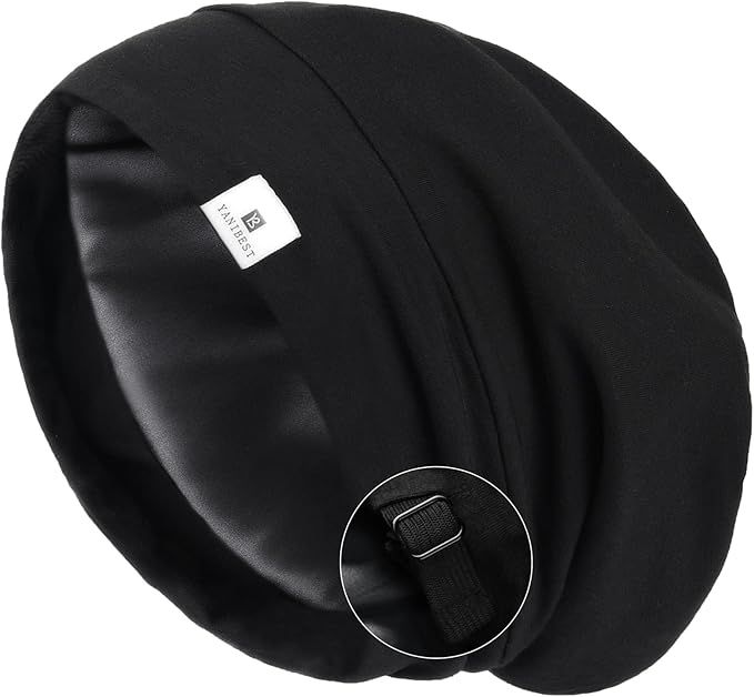 YANIBEST Silk Satin Bonnet Hair Cover Sleep Cap - Adjustable Stay on Silk Lined Slouchy Beanie Ha... | Amazon (US)