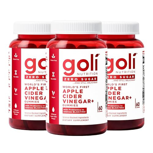 Goli Zero Sugar Apple Cider Vinegar Gummies, 60 Count Each (3 Pack, 180 Total) – ACV with Vitamin B12 & Probiotics, No Sugar Alcohols, Vegan, Keto & Gluten Free | Amazon (US)