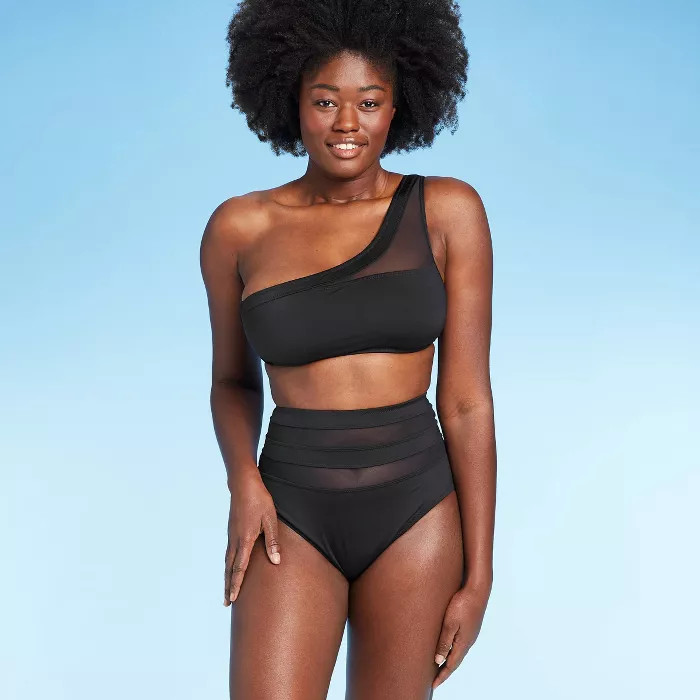 Women's Mesh Inset High Waist Bikini Bottom - Shade & Shore™ Black | Target