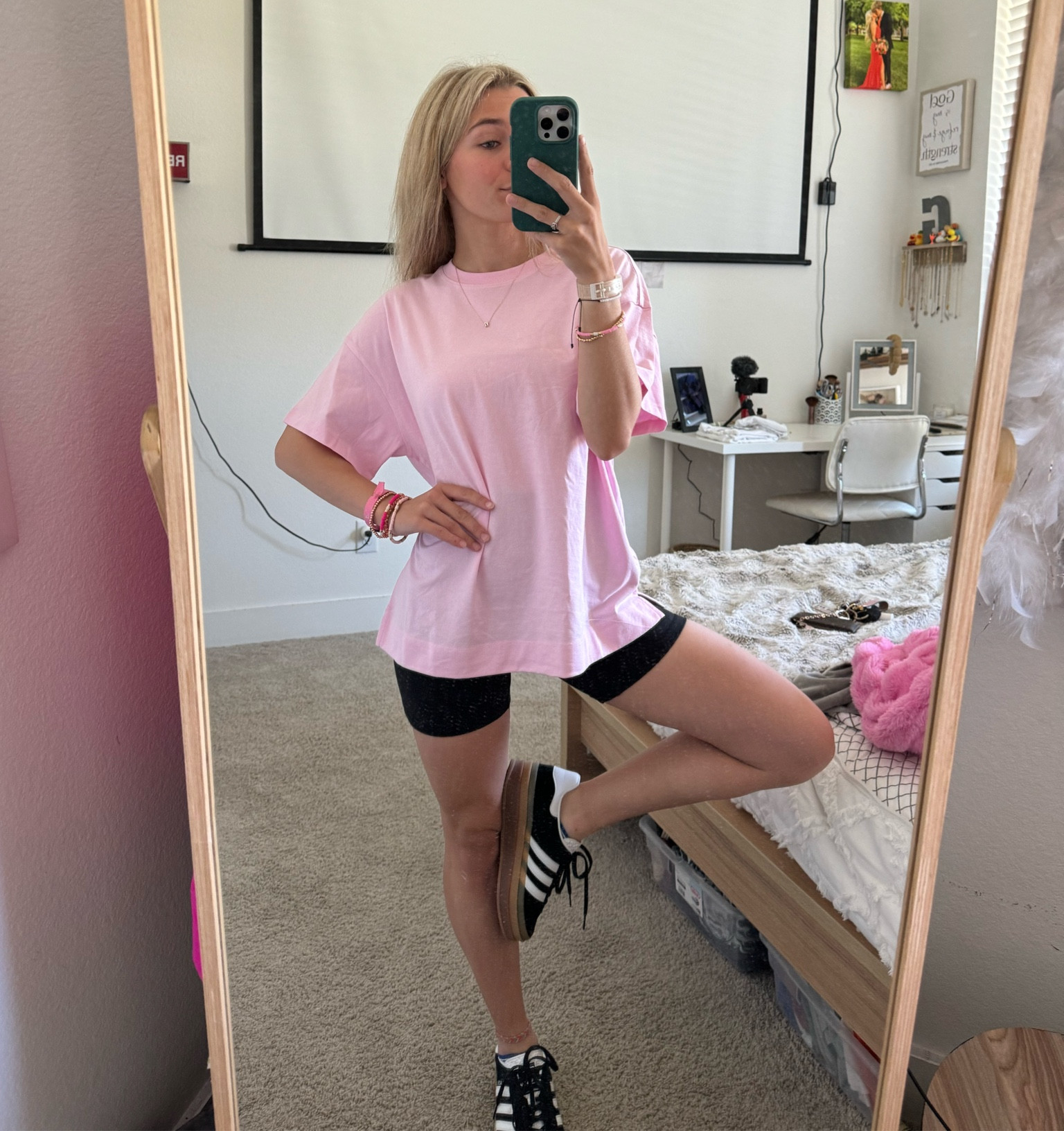 wearing a size M tee & 2 shorts!