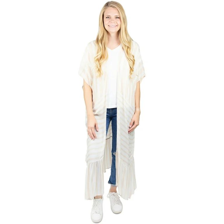 Time and Tru Women's Tan Duster Layering Piece with Stripe Pattern | Walmart (US)