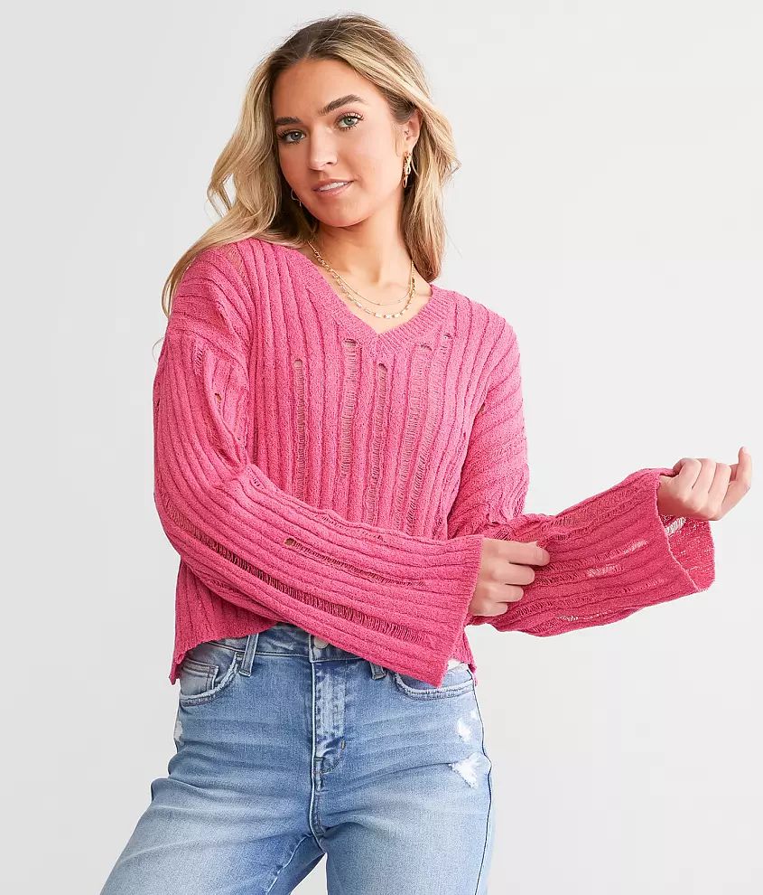 Destructed Boxy Cropped Sweater | Buckle