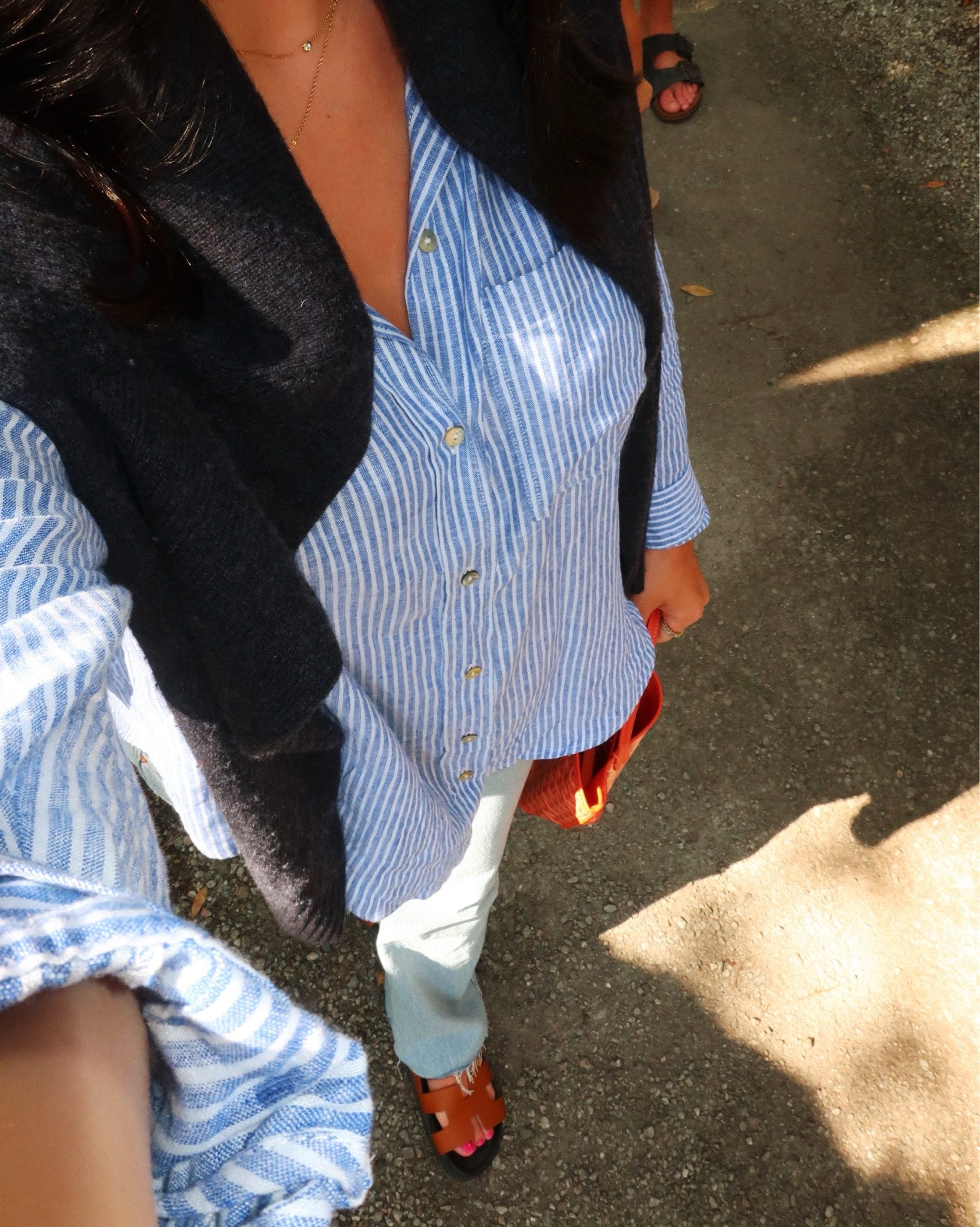 Top: Zara 4387/054 
Jeans: Zara 6164/058
Shoes: Hermes Chypre Sandal
Bag: Goyard Mini Anjou