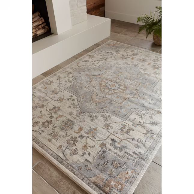allen + roth with STAINMASTER Tess 8 x 10 Cream Indoor/Outdoor Medallion Area Rug | Lowe's