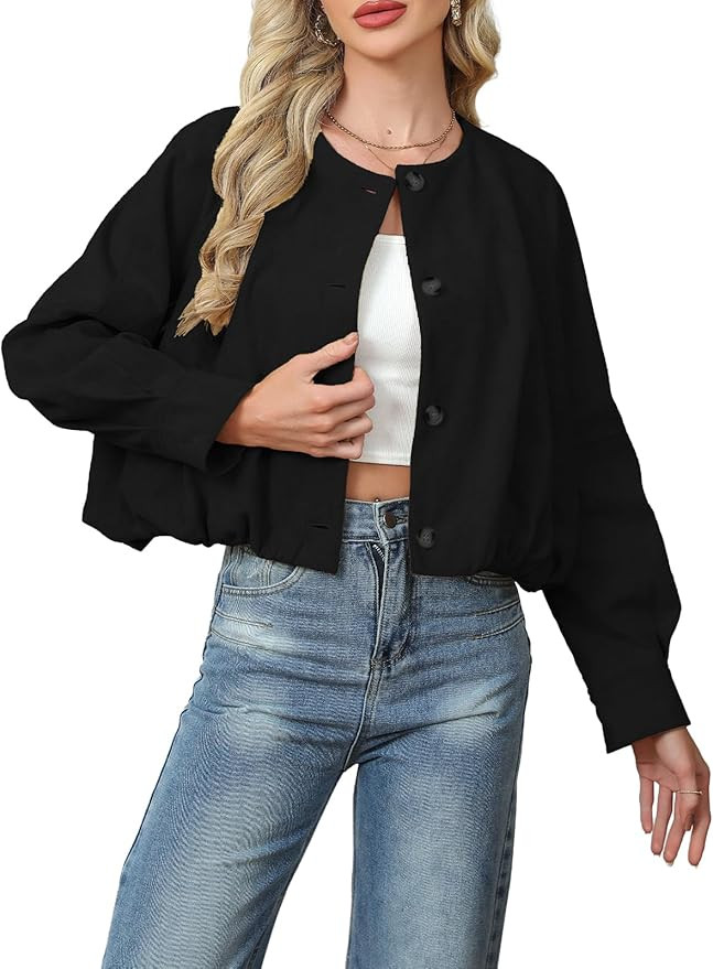 SCOFEEL Women’s Cropped Faux Suede Jacket Casual Collarless Short Bomber Jackets Button Up Fall... | Amazon (US)