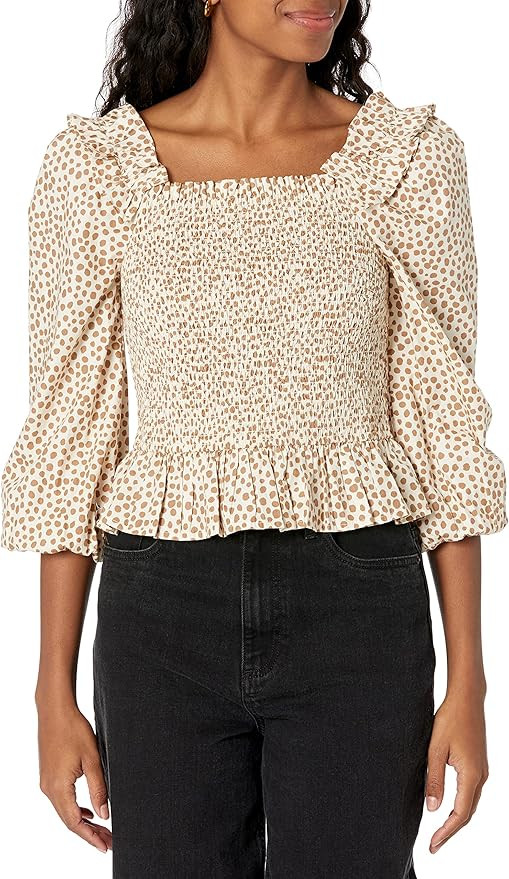 The Drop Women's Marisol Long Sleeve Ruffle Smocked Cropped Top | Amazon (US)