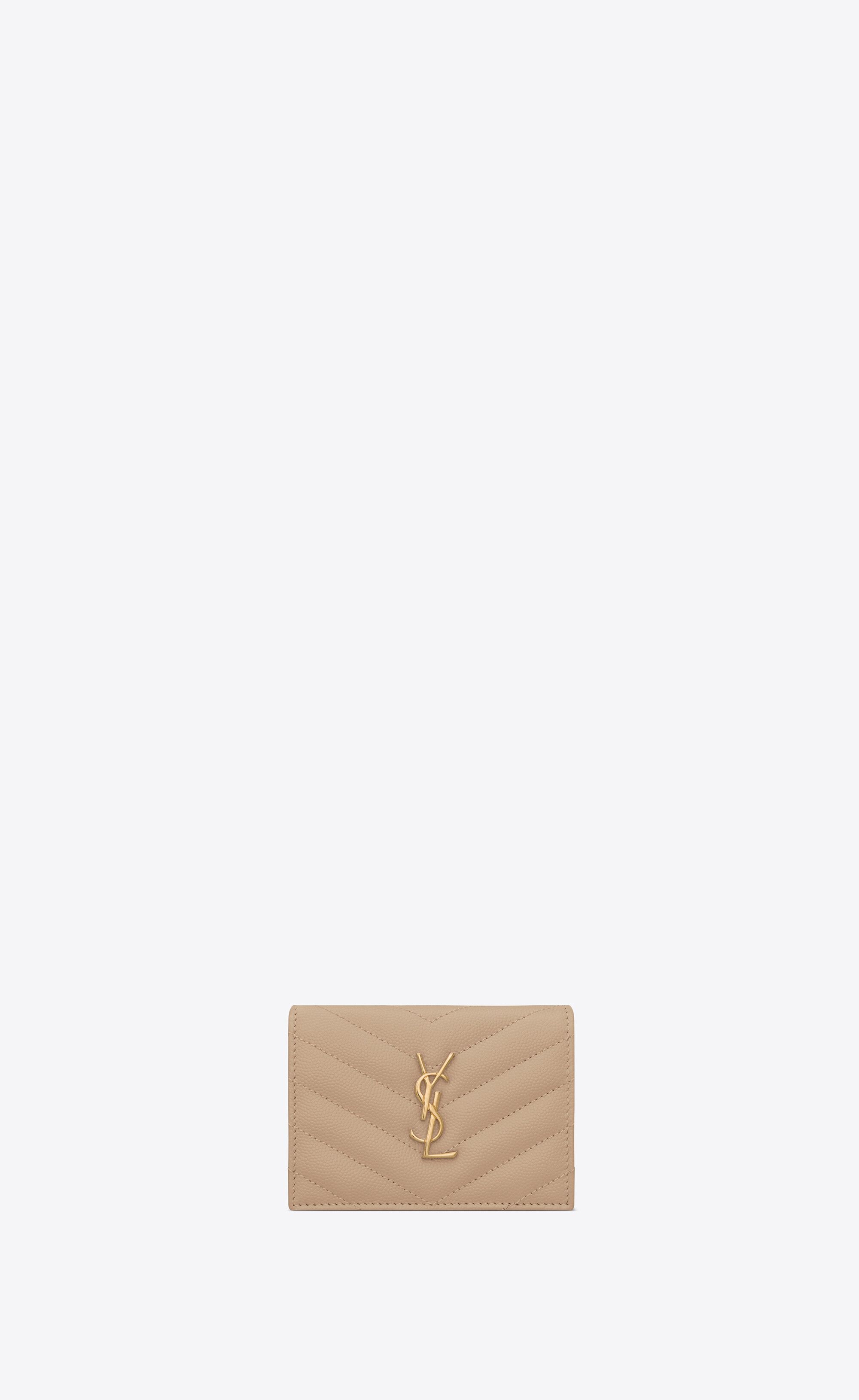 Monogram Card Case In Grain De Poudre Embossed Leather Beige One Size | Saint Laurent Inc. (Global)