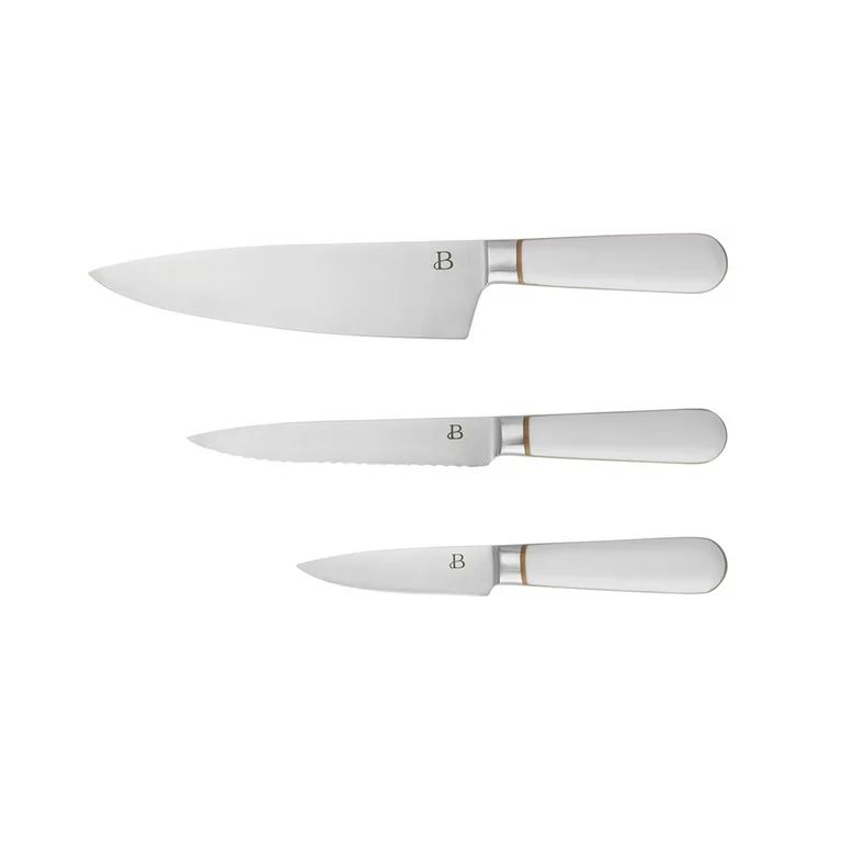 Beautiful by Drew Barrymore 3-piece Forged Kitchen Chef Knife Set in White with Gold Accents | Walmart (US)