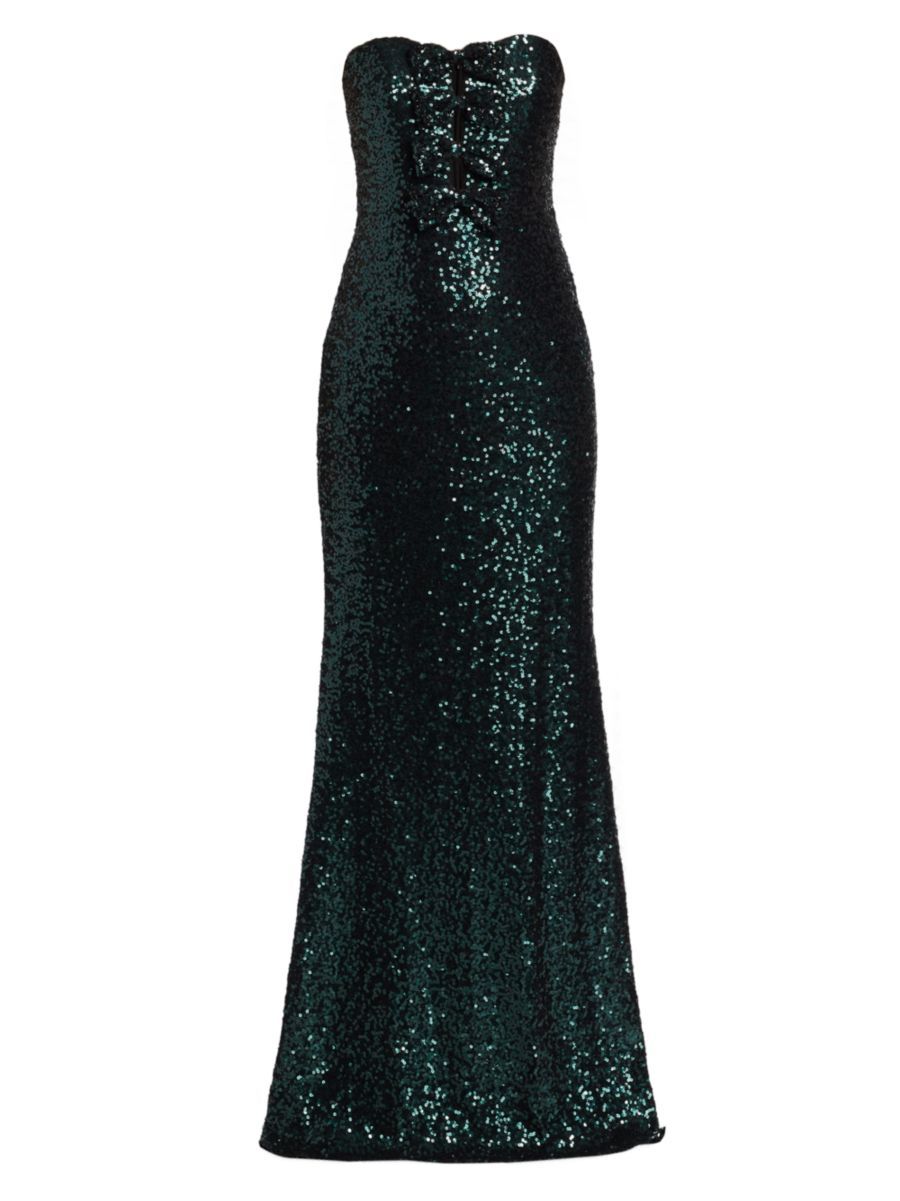 Badgley Mischka Bow-Front Sequined Gown | Saks Fifth Avenue