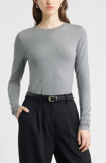 Nordstrom Long Sleeve Crewneck T-Shirt in Grey Dark Heather at Nordstrom Rack, Size X-Small | Nordstrom Rack