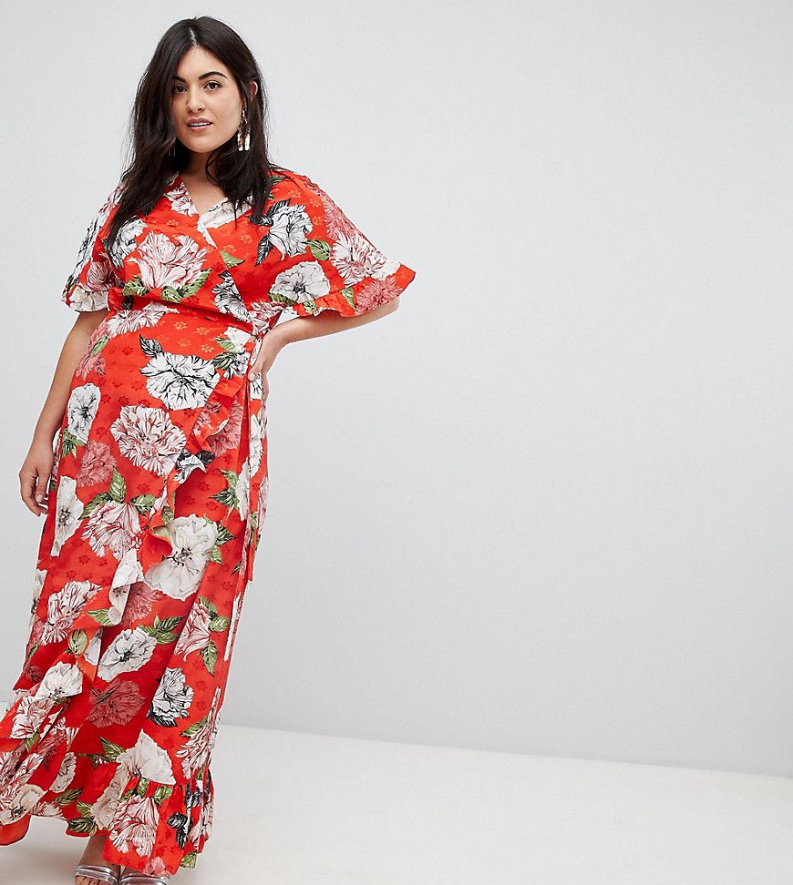 ASOS DESIGN Curve ruffle wrap maxi dress in floral jacquard - Multi | ASOS US