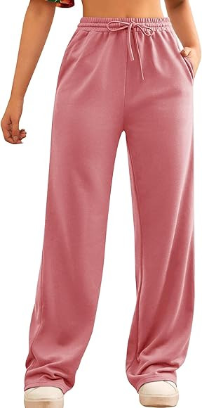 Wide Leg Sweatpants for Women Elastic High Waisted Drawstring Loose Pants with Pockets | Amazon (US)