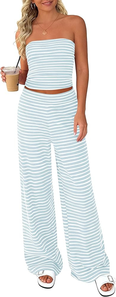 PRETTYGARDEN Two Piece Striped Sets for Women Summer Travel Outfits 2026 Spring Y2K Going Out Vac... | Amazon (US)