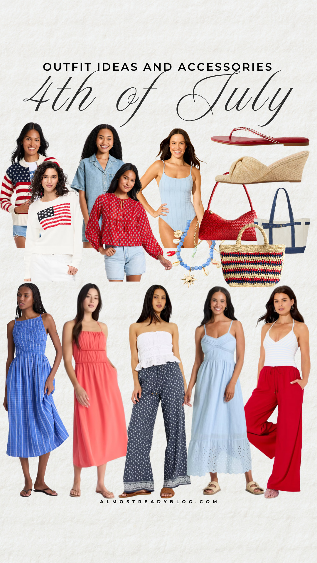 4th of july outfit, patriotic summer style, red white blue outfit, casual holiday look, summer barbecue outfit, beach vacation, summer dress, blue dress, red dress, patriotic fashion, holiday style, weekend outfit, summer sandals, resort wear, picnic outfit, coastal chic, americana style