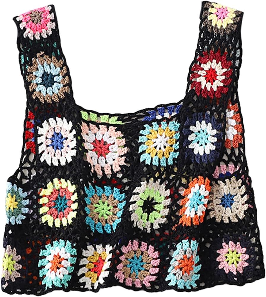 AmShibel Vintage Women Crochet Knit Tank Tops Fashion Sleeveless Floral Embroidery Patchwork Vest... | Amazon (CA)