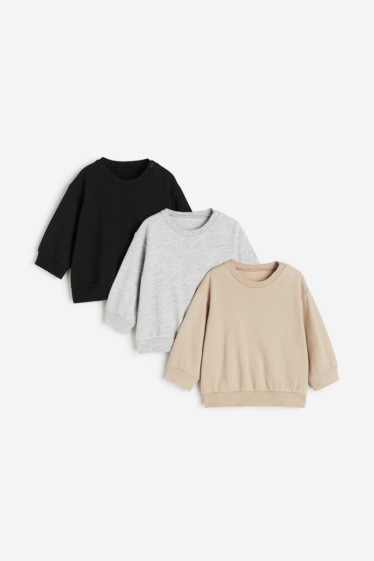 3-pack Cotton Sweatshirts - Light gray melange/black - Kids | H&M US | H&M (US + CA)