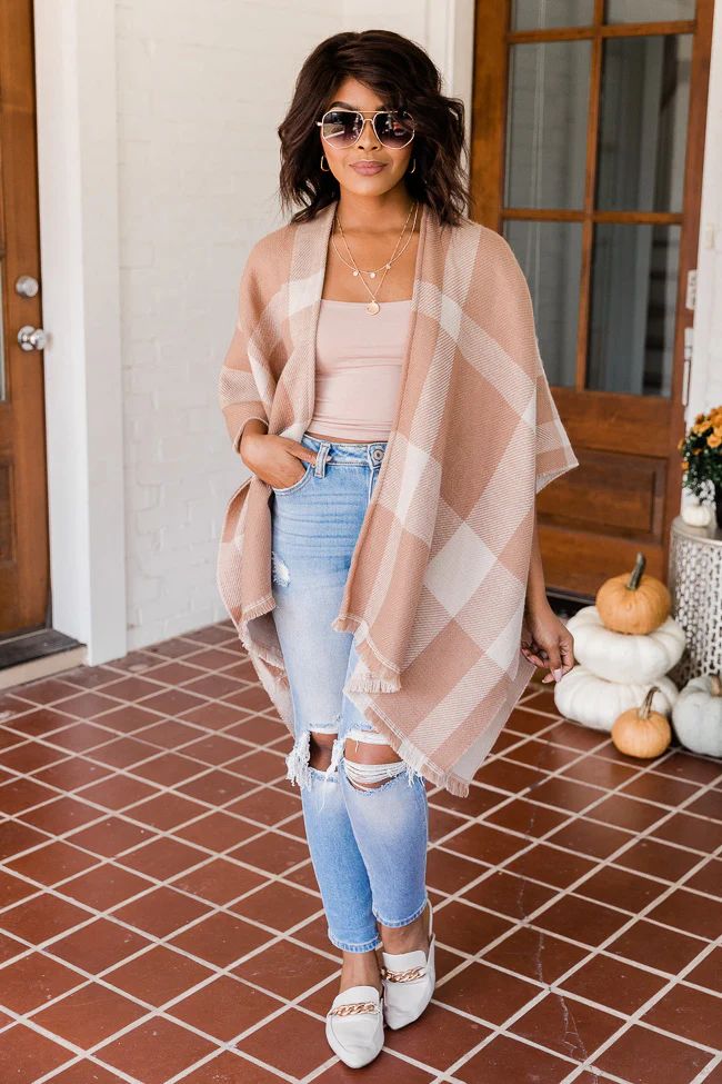 Behind The Scenes Tan Plaid Poncho FINAL SALE | The Pink Lily Boutique