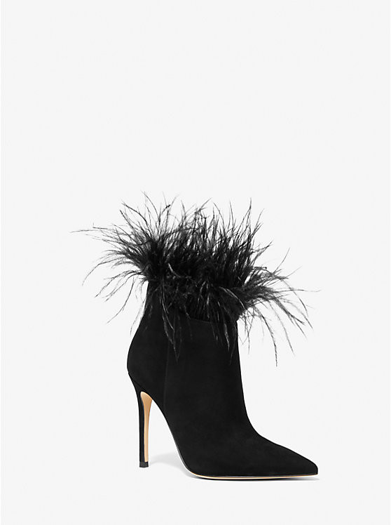 Whitby Feather Trim Suede Ankle Boot | Michael Kors US