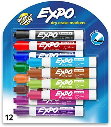 EXPO Low Odor Dry Erase Markers, Chisel Tip, Assorted Colors, 12 Count | Amazon (US)