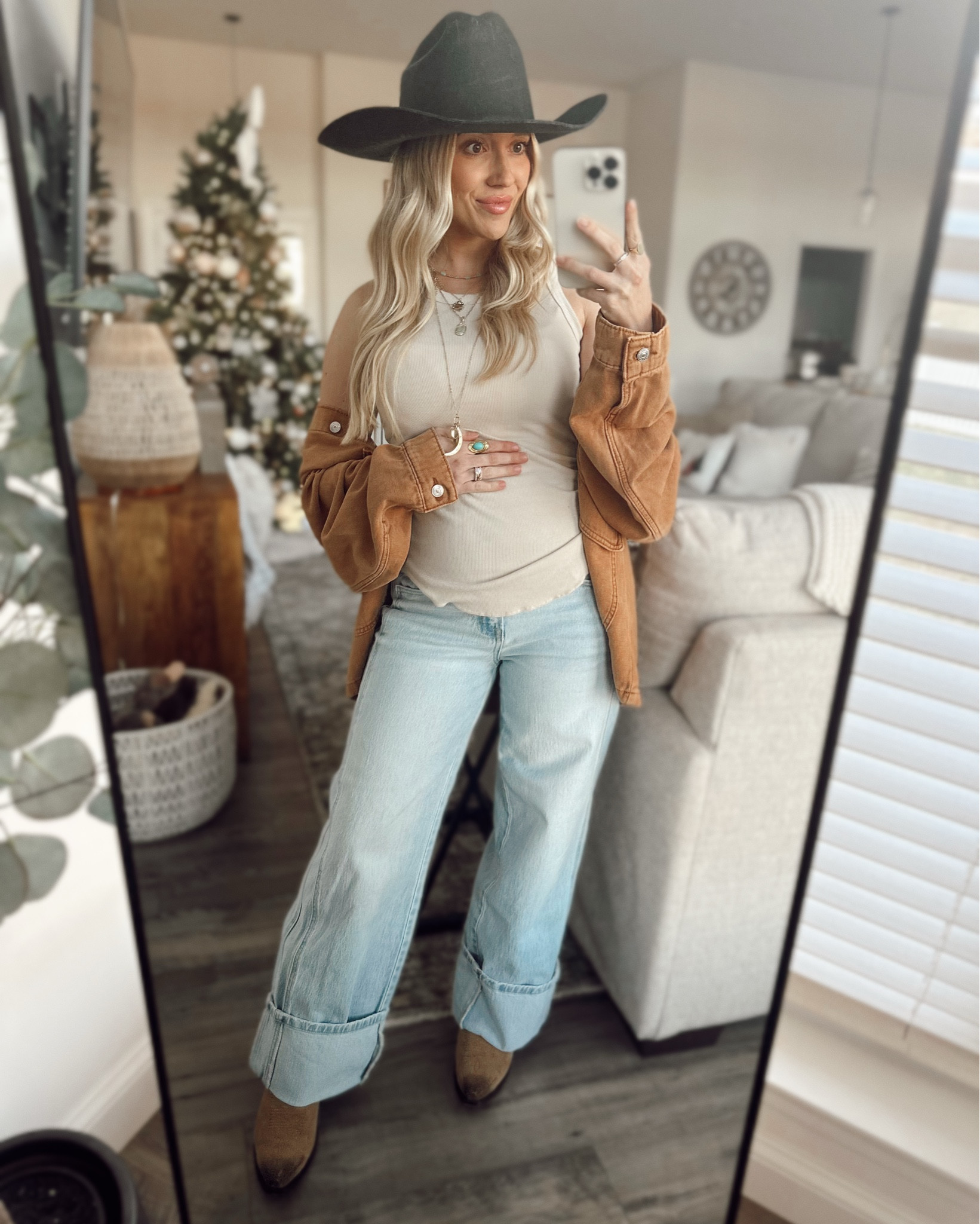 Western Maternity Outfit ✨
This look is maternity friendly and perfect for fall! Wearing my light-wash wide leg jeans, a cream basic tank, and a barn jacket from Free People (25% off right now!). Paired it with my Teddy Cattleman cowgirl hat from Gigi Pip for that  boho-western vibe. 🤎🤠

All maternity friendly + sharing similar options from PinkBlush on LTK!
#pregnancyoutfit #maternitystyle #pinkblushmaternity #westernstyle #bohofashion #freepeoplejacket #gigisiphat #ltkinfluencer #outfitinspo



#LTKBump #LTKBaby #LTKStyleTip