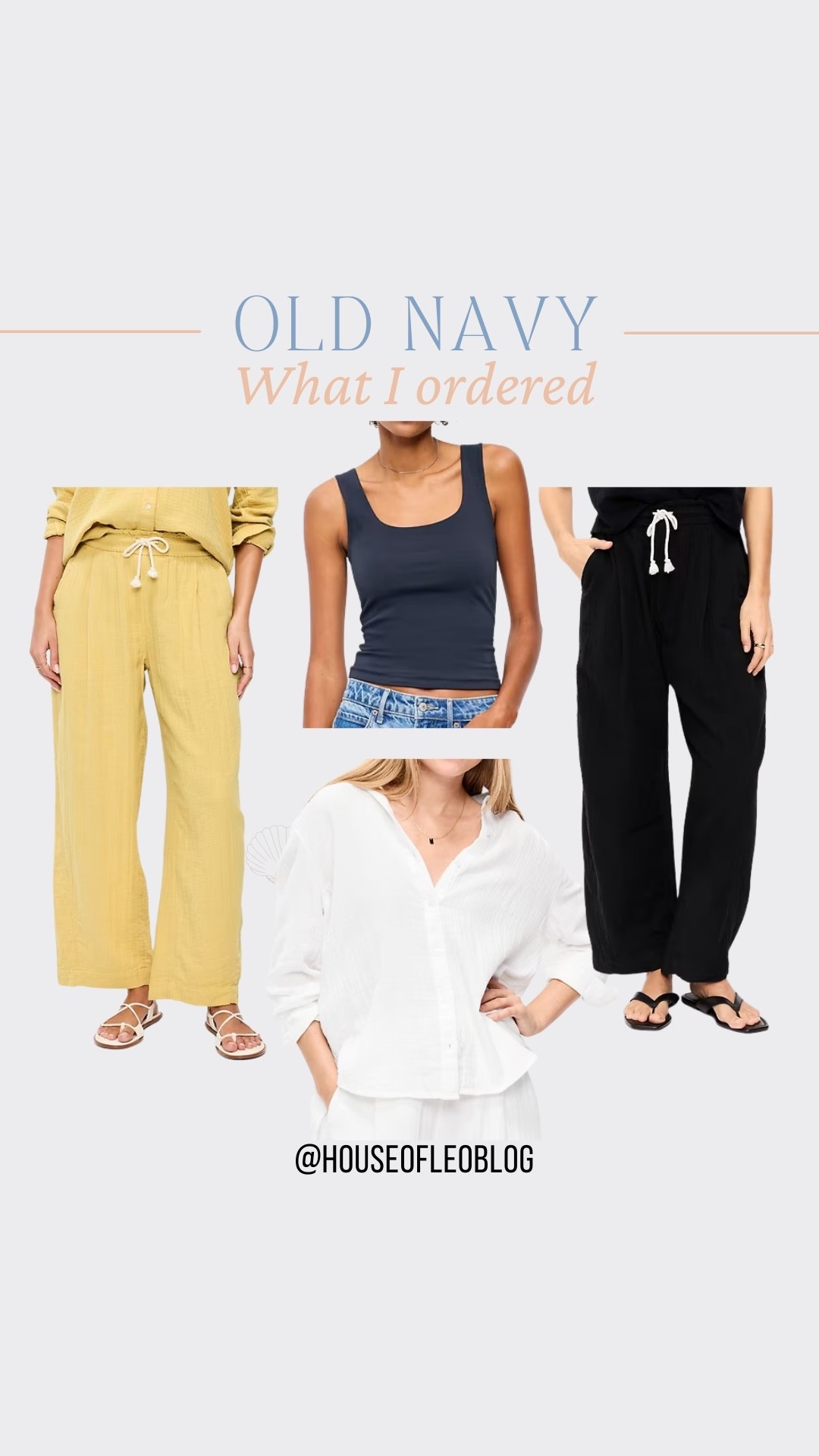 What I ordered from Old Navy. Gauze button-down shirt. Gauze pants. Drawstring pants. Tank tops.

#LTKOver40 #LTKSaleAlert
