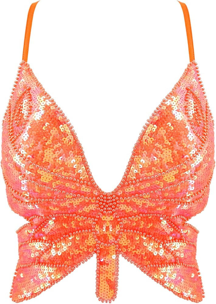 Womens Indian Belly Dance Costumes Performance Outfits Butterfly Bandage Padded Bra Sequin Pearl ... | Amazon (US)