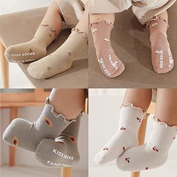 Toddler Baby Socks Ankle Crew Cotton Newborn Socks Non Skid Flower Cut Cute Socks 5pcs Assorted C... | Amazon (US)
