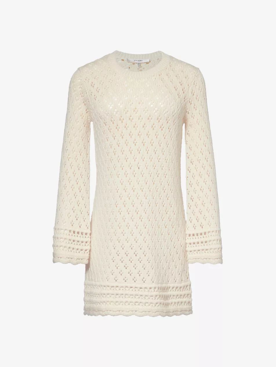 Scallop-trim round-neck cotton and silk-blend knitted mini dress | Selfridges