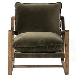 Ailyn Rustic Lodge Green Upholstered Brown Wood Occasional Arm Chair | Kathy Kuo Home