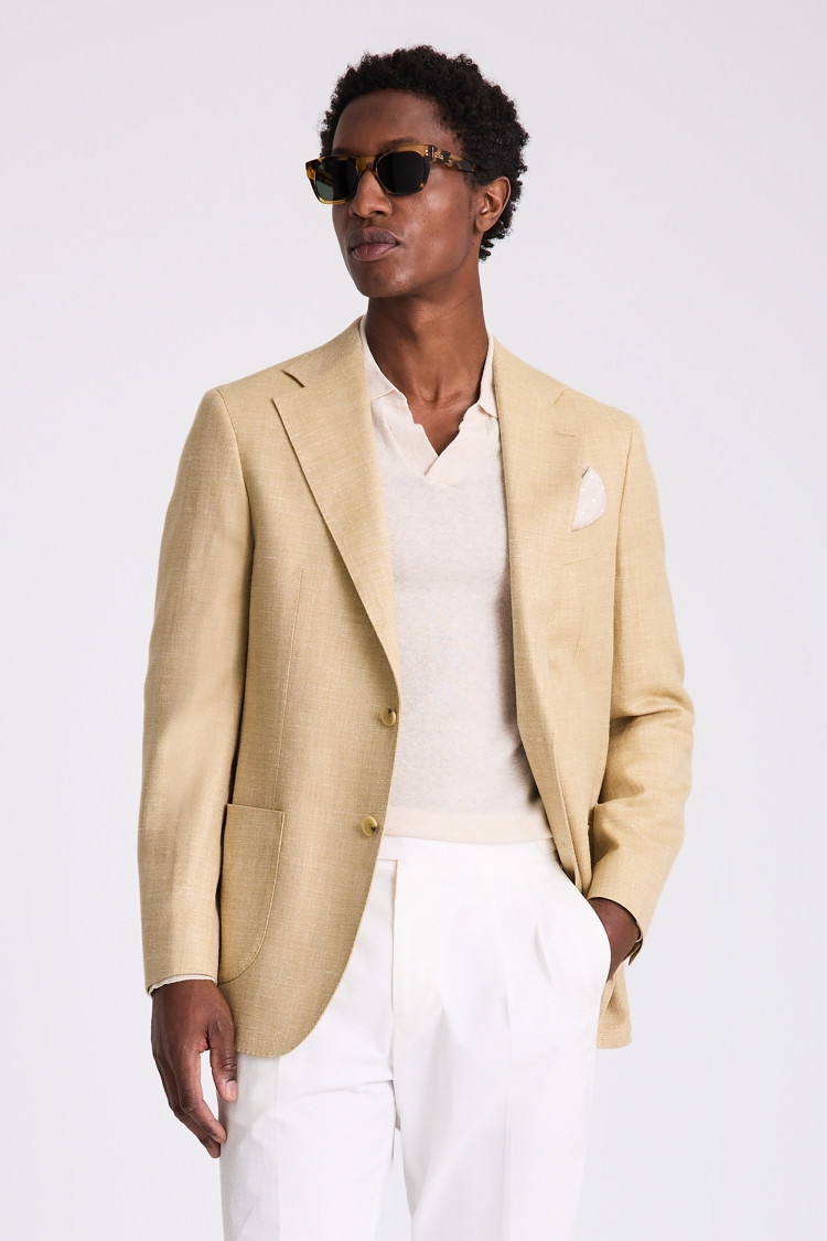 Italian Tailored Fit Camel Herringbone Jacket | Moss Bros Retail