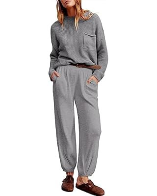 ANRABESS Women's Two Piece Outfits Long Sleeve Knit Top Fall Sweater Set Oversized Pants Tracksui... | Amazon (US)