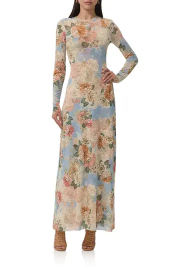 AFRM Paola Floral Print Long Sleeve Dress in Soft Slate Bloom at Nordstrom Rack, Size X-Large | Nordstrom Rack