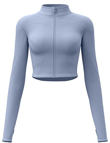 Gacaky Women's Lightweight Athletic Zip Up Long Sleeve Crop Workout Running Sports Yoga Jacket Blue S | Amazon (US)