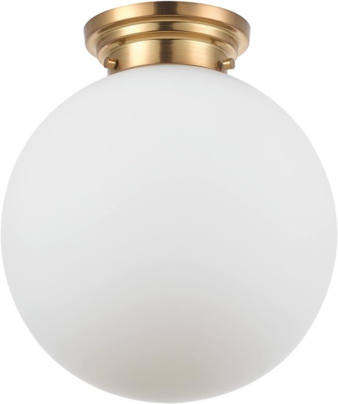 Globe Electric 65694 Portland 1-Light Semi-Flush Mount Ceiling Lighting, Matte Brass, Opal Glass ... | Amazon (US)