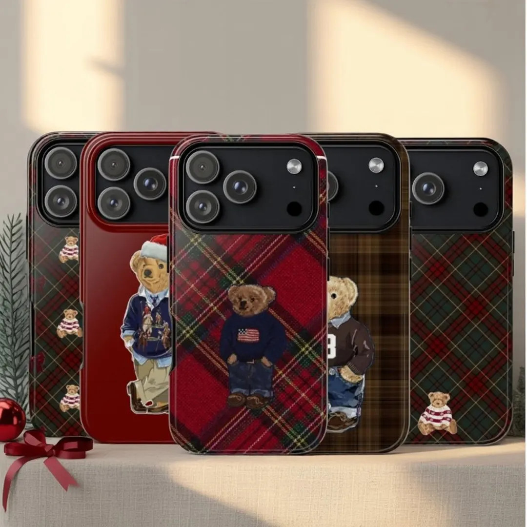 Plaid Christmas Bear iPhone Case With Vintage Holiday Design, Cute Teddy Phone Cover for Iphone, ... | Etsy (US)