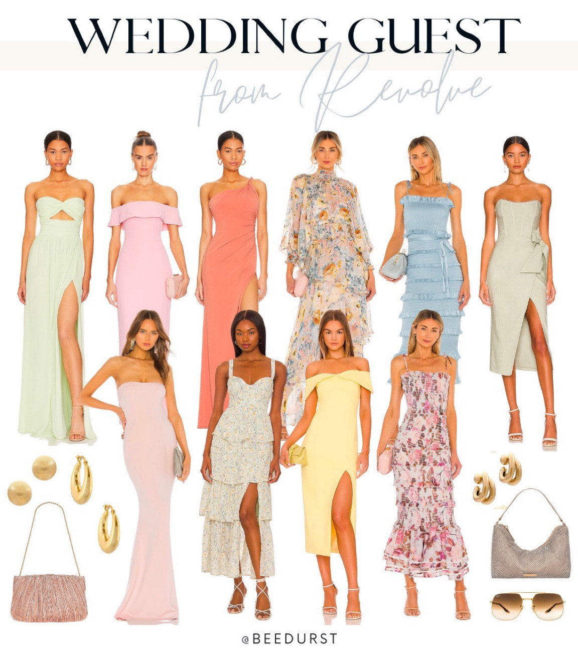 Wedding guest dresses, Revolve wedding guest dress, summer wedding guest dress, floral wedding guest dress, formal wedding guest dress, black tie wedding guest dress, halter wedding guest dress, floor length wedding guest dress, cutout wedding guest dress, open back wedding guest dress, wedding guest accessories

#LTKwedding #LTKitbag #LTKSeasonal