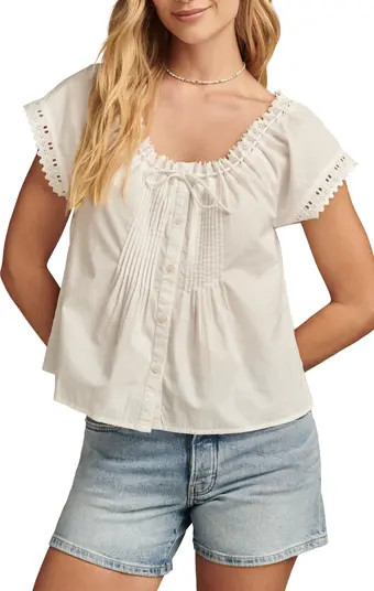 Eyelet Trim Pintuck Button-Up Top | Nordstrom